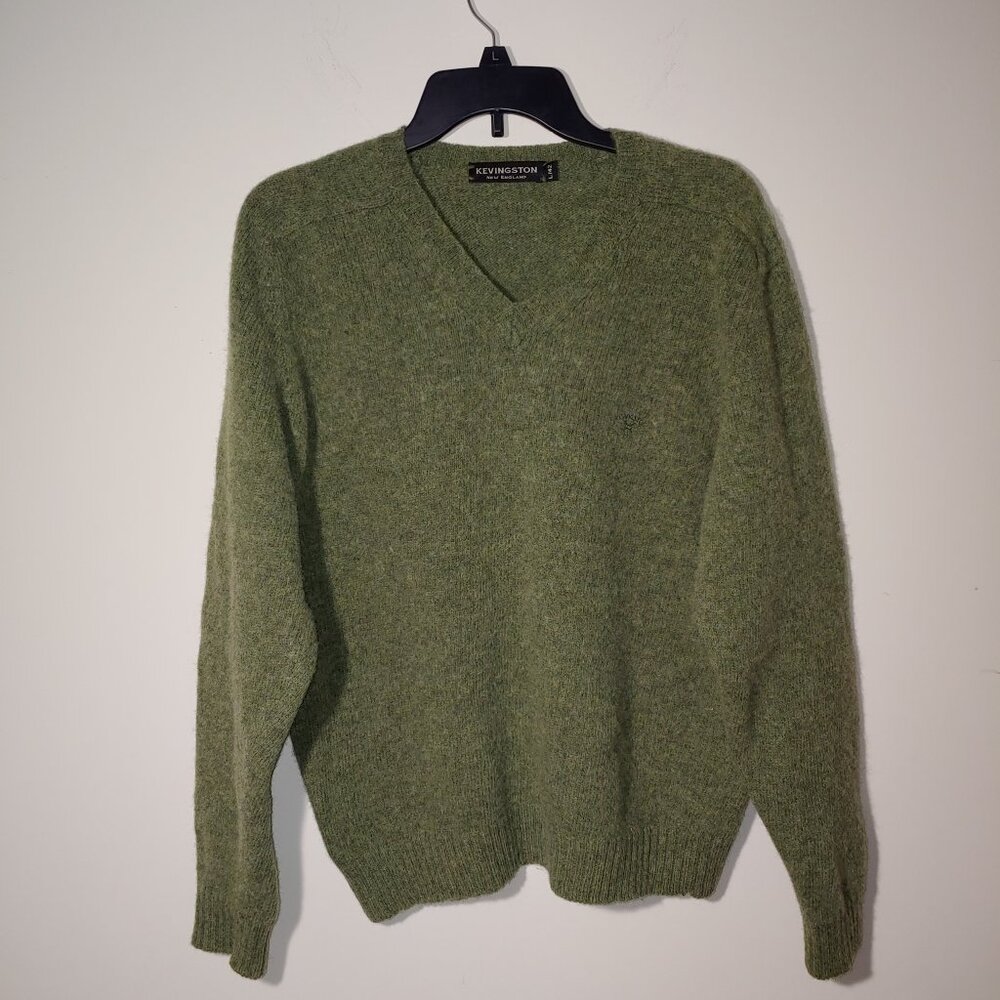 Kevingston New England Merino Wool V-neck Pullover Sweater Size L Green
